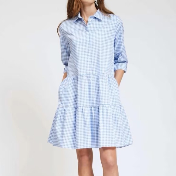 Anthropologie Dresses & Skirts - Tyler Boe Hannah Blue & White Gingham Tiered Mini Dress